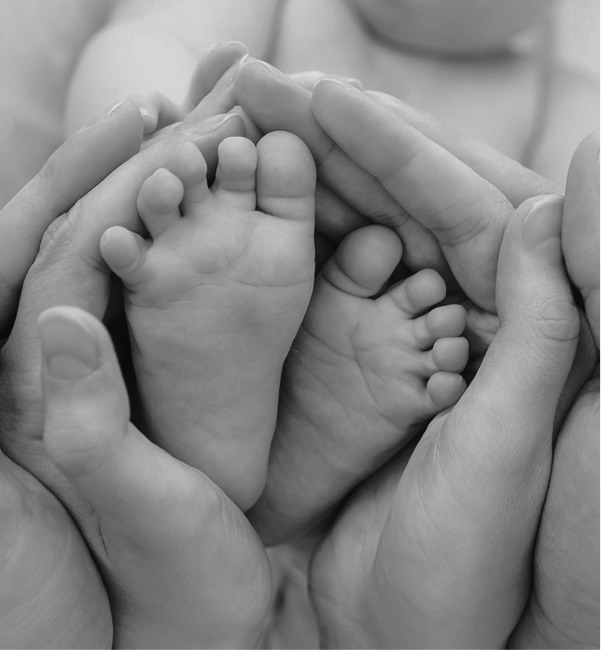 Baby feet cradled in parents hands